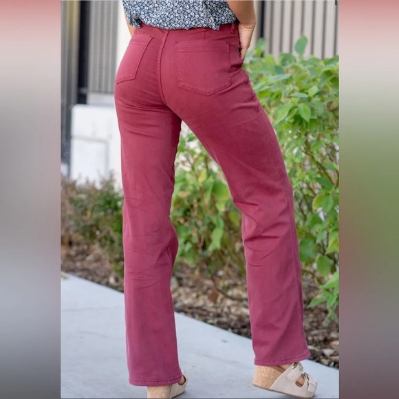 Judy Blue burgundy high rise front seam straight leg jeans - Picture 3 of 14